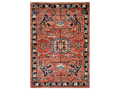 Red 2'1" x 3'0" Tribal & Geometric Hand knotted Wool Rug - Sku: O02398