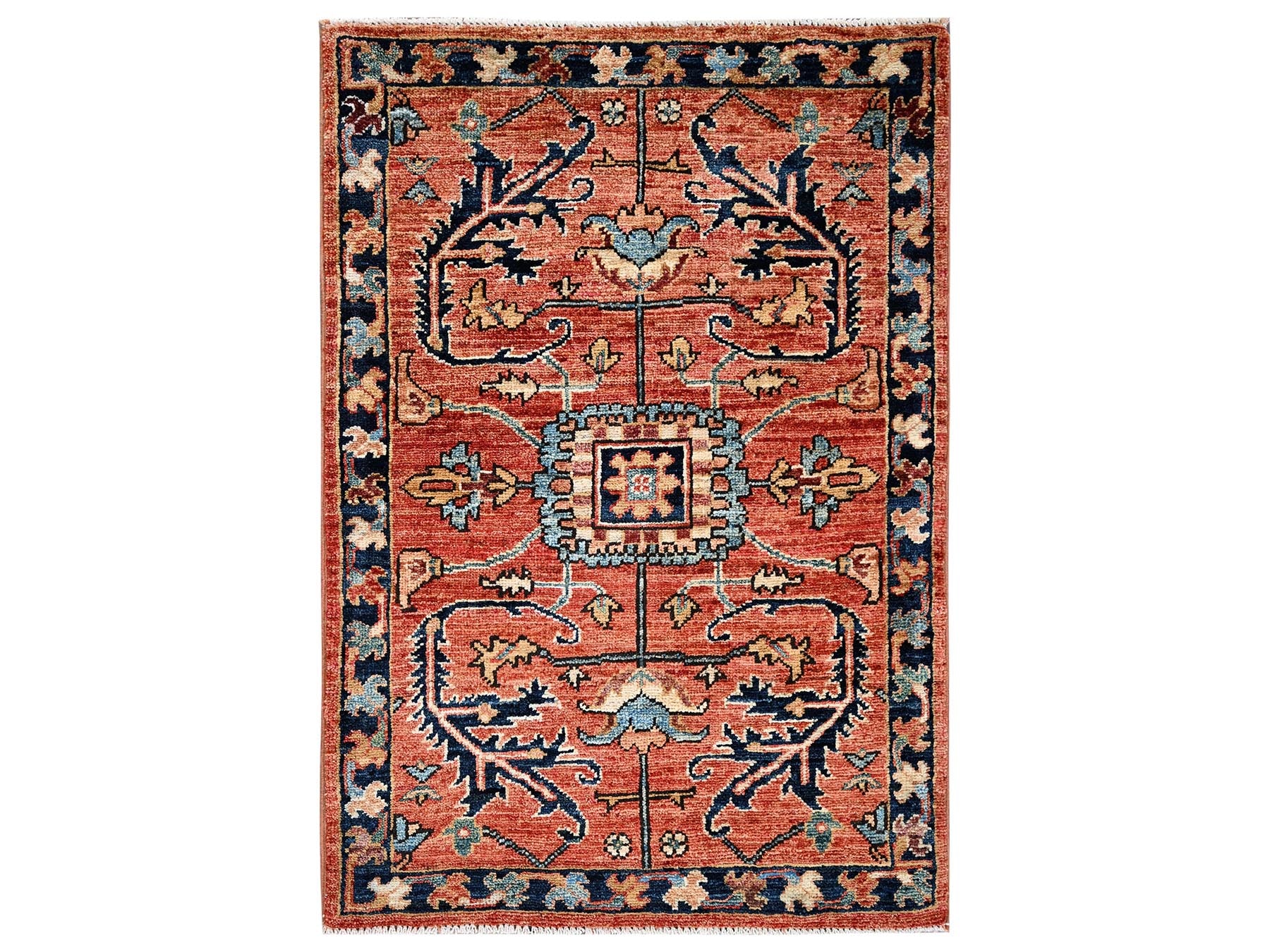 Heriz Tribal & Geometric hand-knotted wool rug in Red & Midnight Blue, 2'1" x 3' — SKU O02398