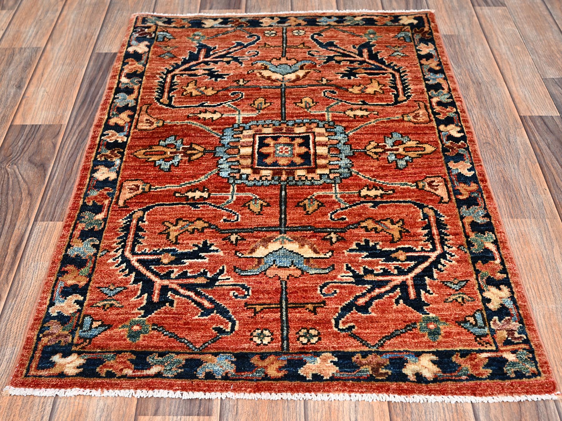 Heriz Tribal & Geometric hand-knotted wool rug in Red & Midnight Blue, 2'1" x 3' — SKU O02398 (view 2)