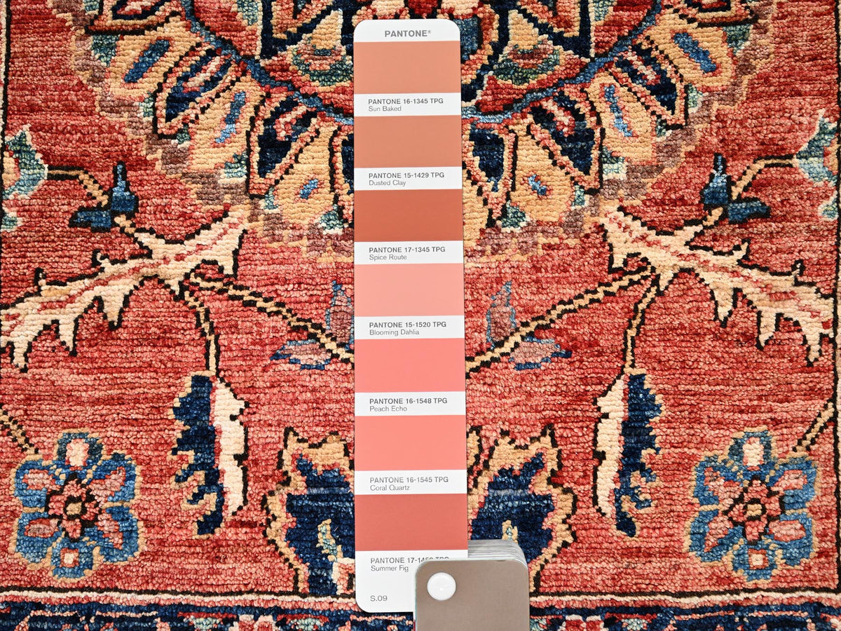 Tribal & Geometric hand-knotted wool rug in Red & Midnight Blue, 1'11" x 2'11" — SKU O02399 (view 4)