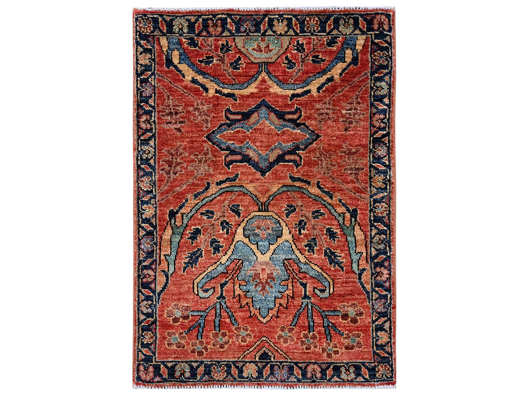 Orange 2'1" x 3'0" Tribal & Geometric Hand knotted Wool Rug - Sku: O02400