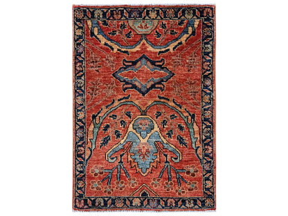 Orange 2'1" x 3'0" Tribal & Geometric Hand knotted Wool Rug - Sku: O02400