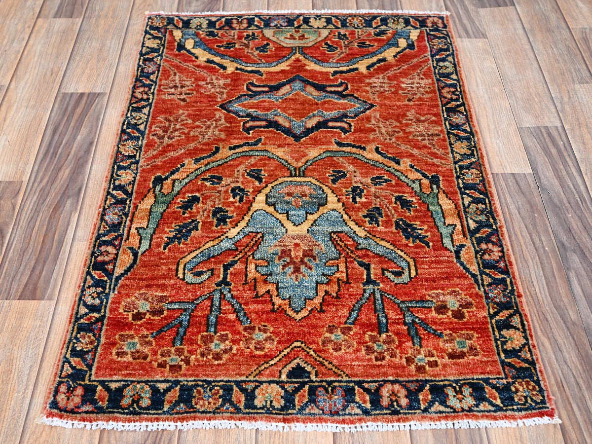 Heriz Tribal & Geometric hand-knotted wool rug in Orange & Midnight Blue, 2'1" x 3' — SKU O02400 (view 2)