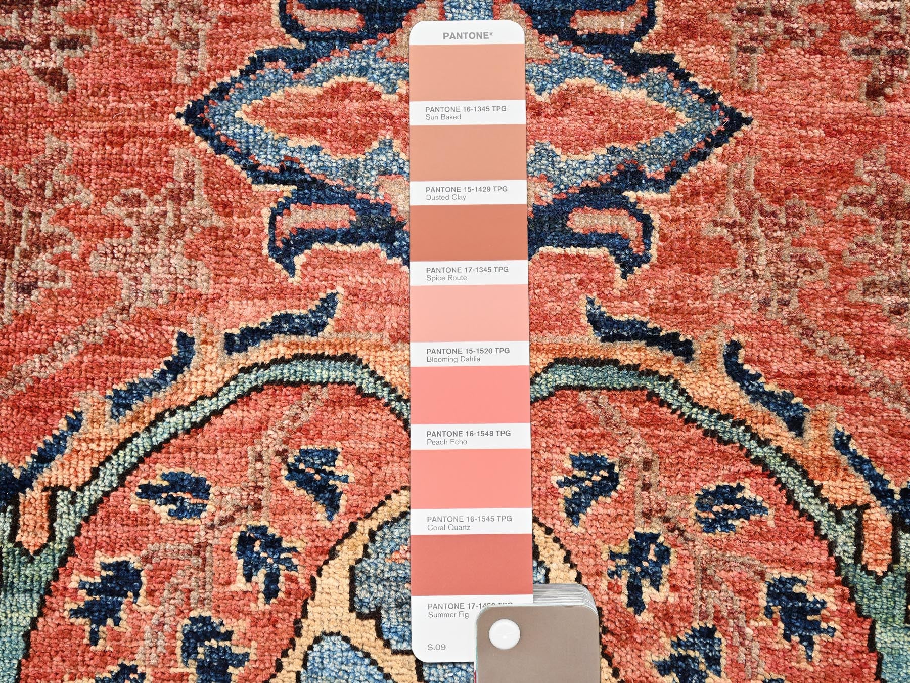 Heriz Tribal & Geometric hand-knotted wool rug in Orange & Midnight Blue, 2'1" x 3' — SKU O02400 (view 4)
