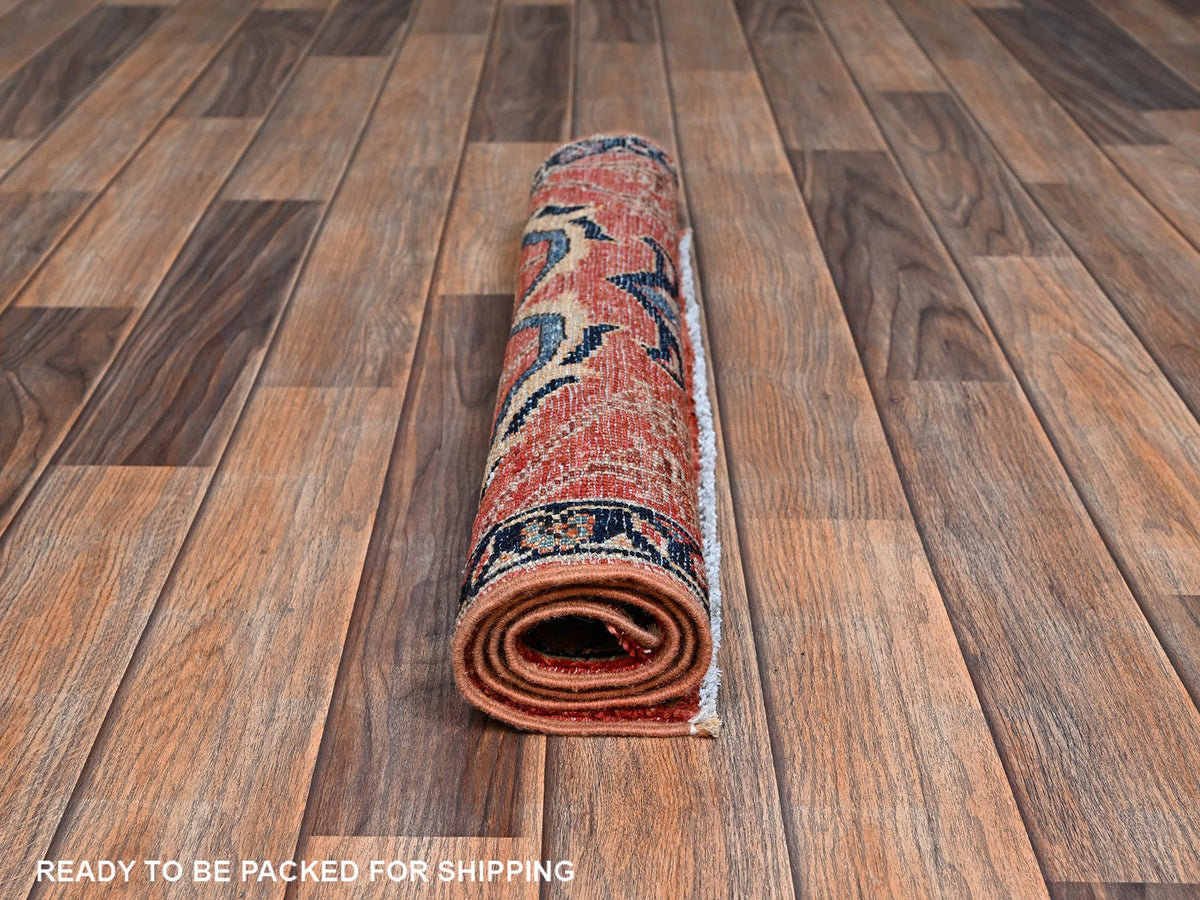 Heriz Tribal & Geometric hand-knotted wool rug in Orange & Midnight Blue, 2'1" x 3' — SKU O02400 (view 5)