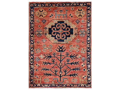 Red 2'3" x 3'0" Tribal & Geometric Hand knotted Wool Rug - Sku: O02401