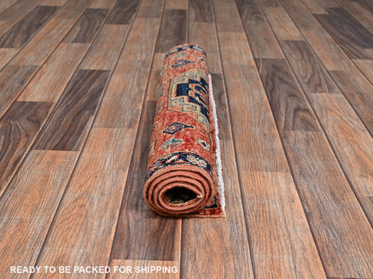 Red 2'3" x 3'0" Tribal & Geometric Hand knotted Wool Rug - Sku: O02401