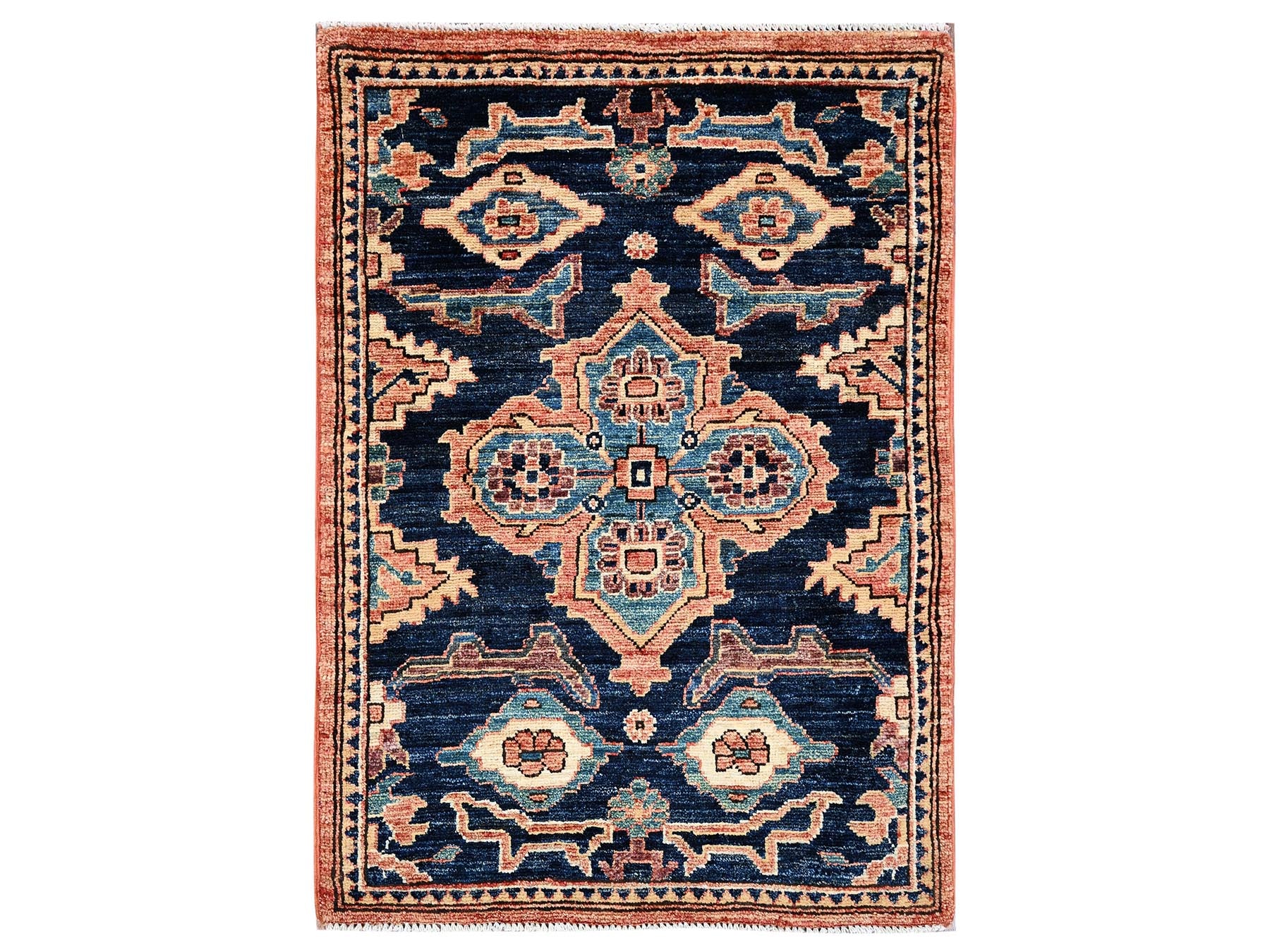 Blue 2'1" x 2'11" Tribal & Geometric Hand knotted Wool Rug - Sku: O02402