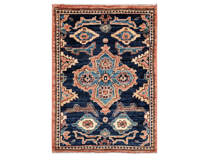 Blue 2'1" x 2'11" Tribal & Geometric Hand knotted Wool Rug - Sku: O02402