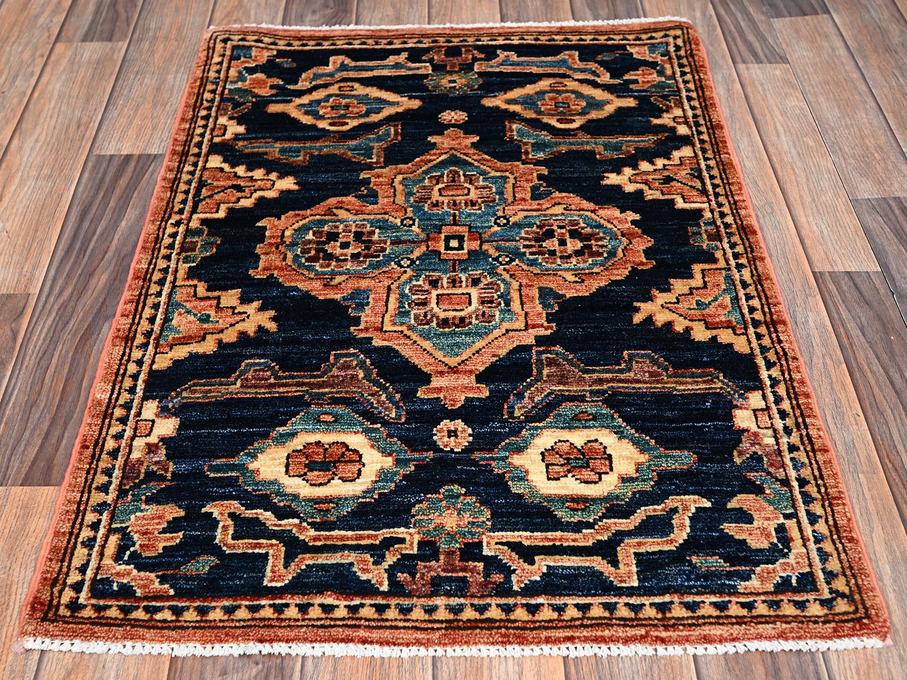 Blue 2'1" x 2'11" Tribal & Geometric Hand knotted Wool Rug - Sku: O02402