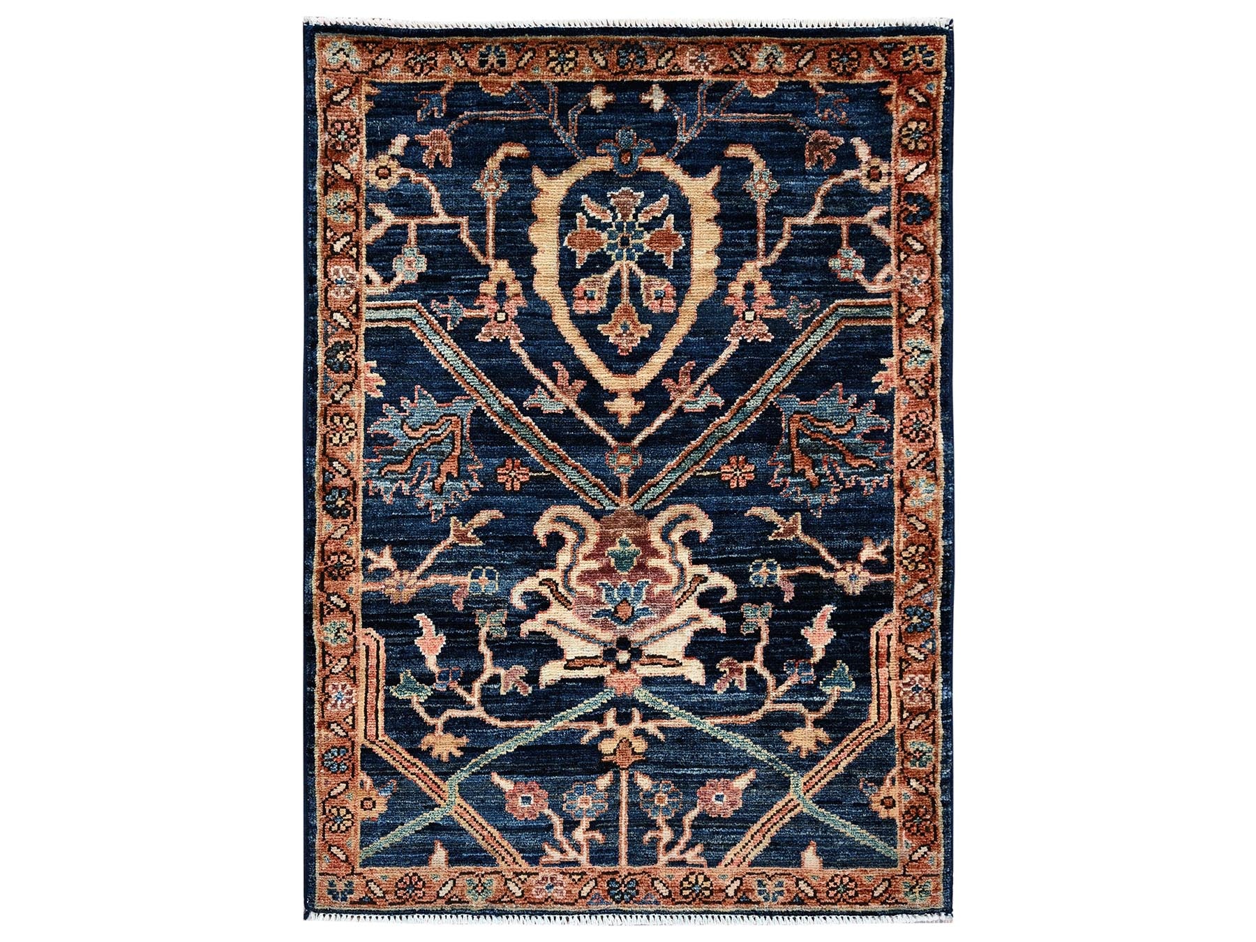 Blue 2'3" x 3'0" Tribal & Geometric Hand knotted Wool Rug - Sku: O02404