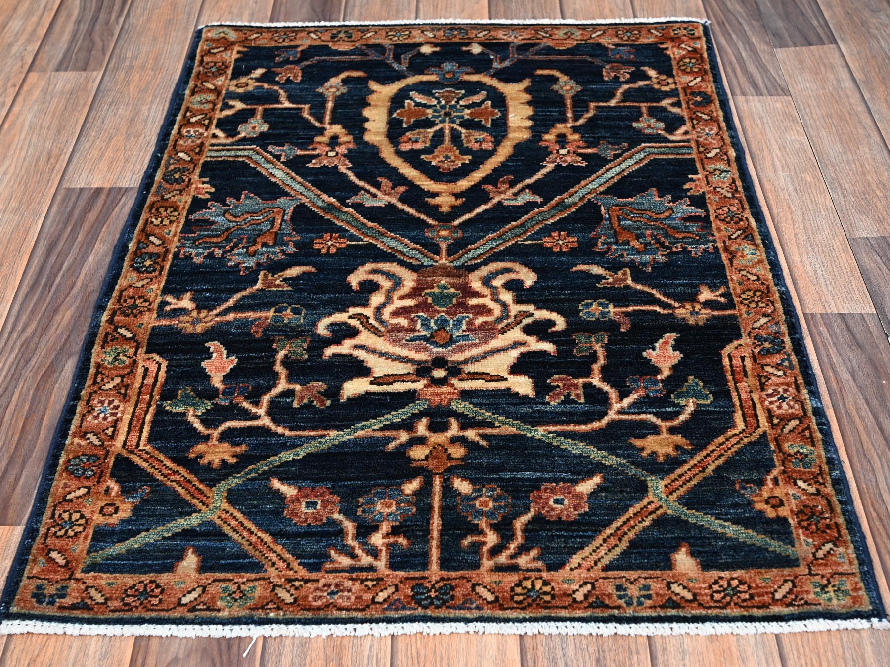 Blue 2'3" x 3'0" Tribal & Geometric Hand knotted Wool Rug - Sku: O02404