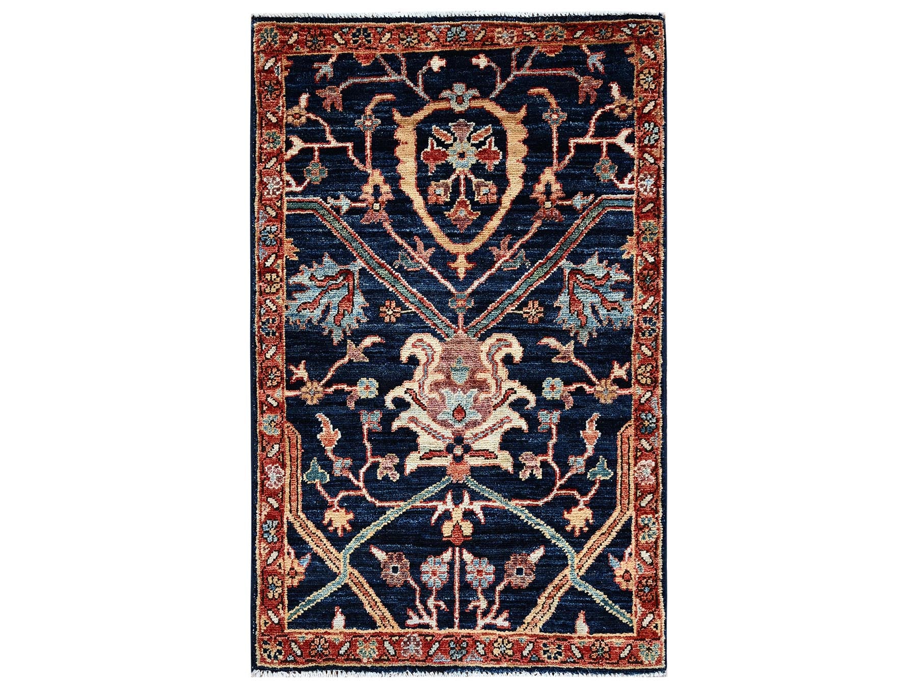 Blue 2'0" x 3'1" Tribal & Geometric Hand knotted Wool Rug - Sku: O02405