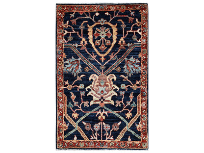 Blue 2'0" x 3'1" Tribal & Geometric Hand knotted Wool Rug - Sku: O02405
