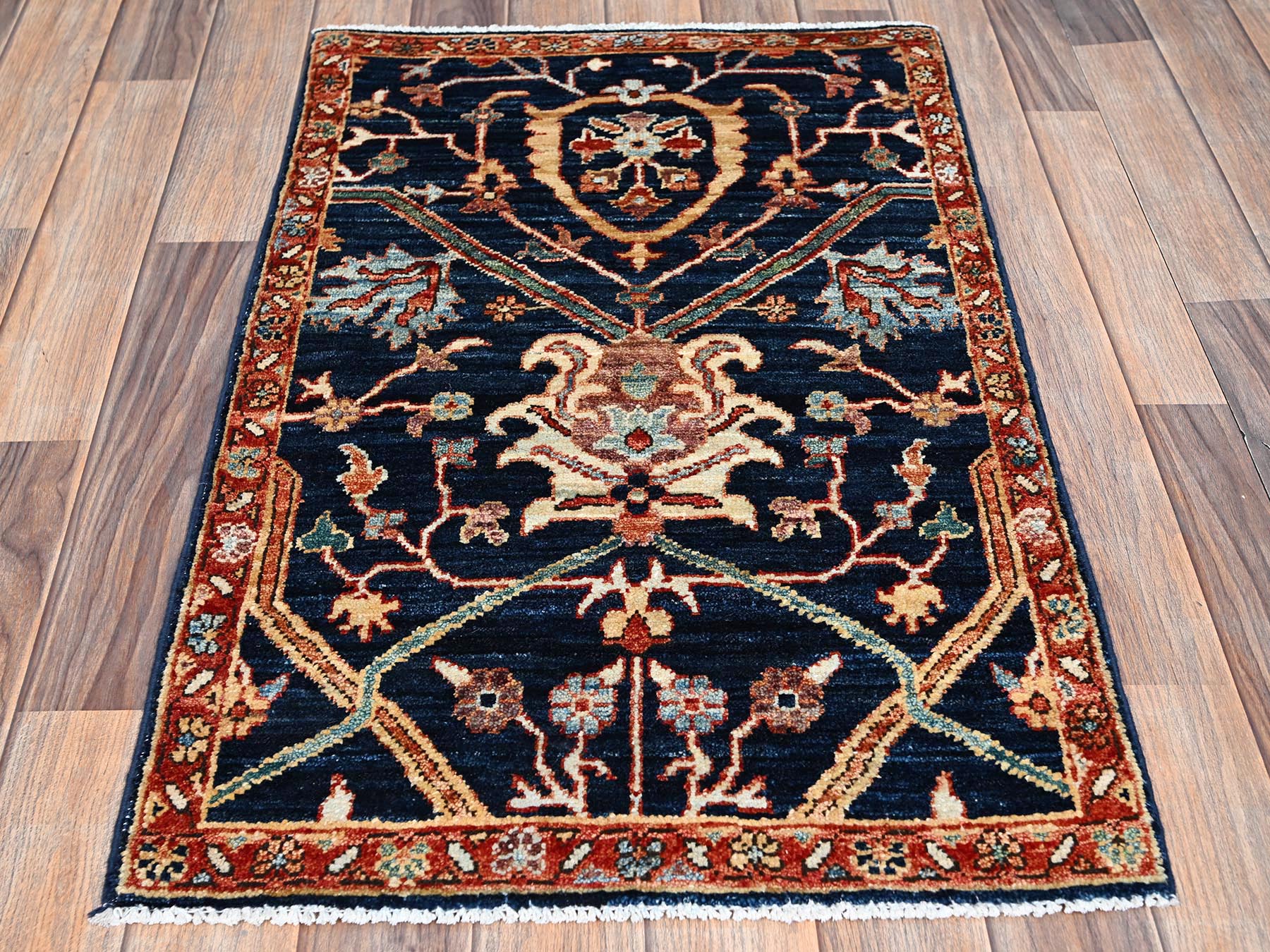 Blue 2'0" x 3'1" Tribal & Geometric Hand knotted Wool Rug - Sku: O02405