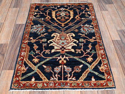Blue 2'0" x 3'1" Tribal & Geometric Hand knotted Wool Rug - Sku: O02405