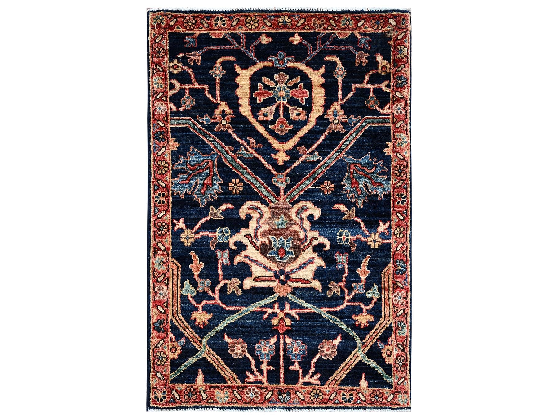 Blue 2'1" x 3'0" Tribal & Geometric Hand knotted Wool Rug - Sku: O02406