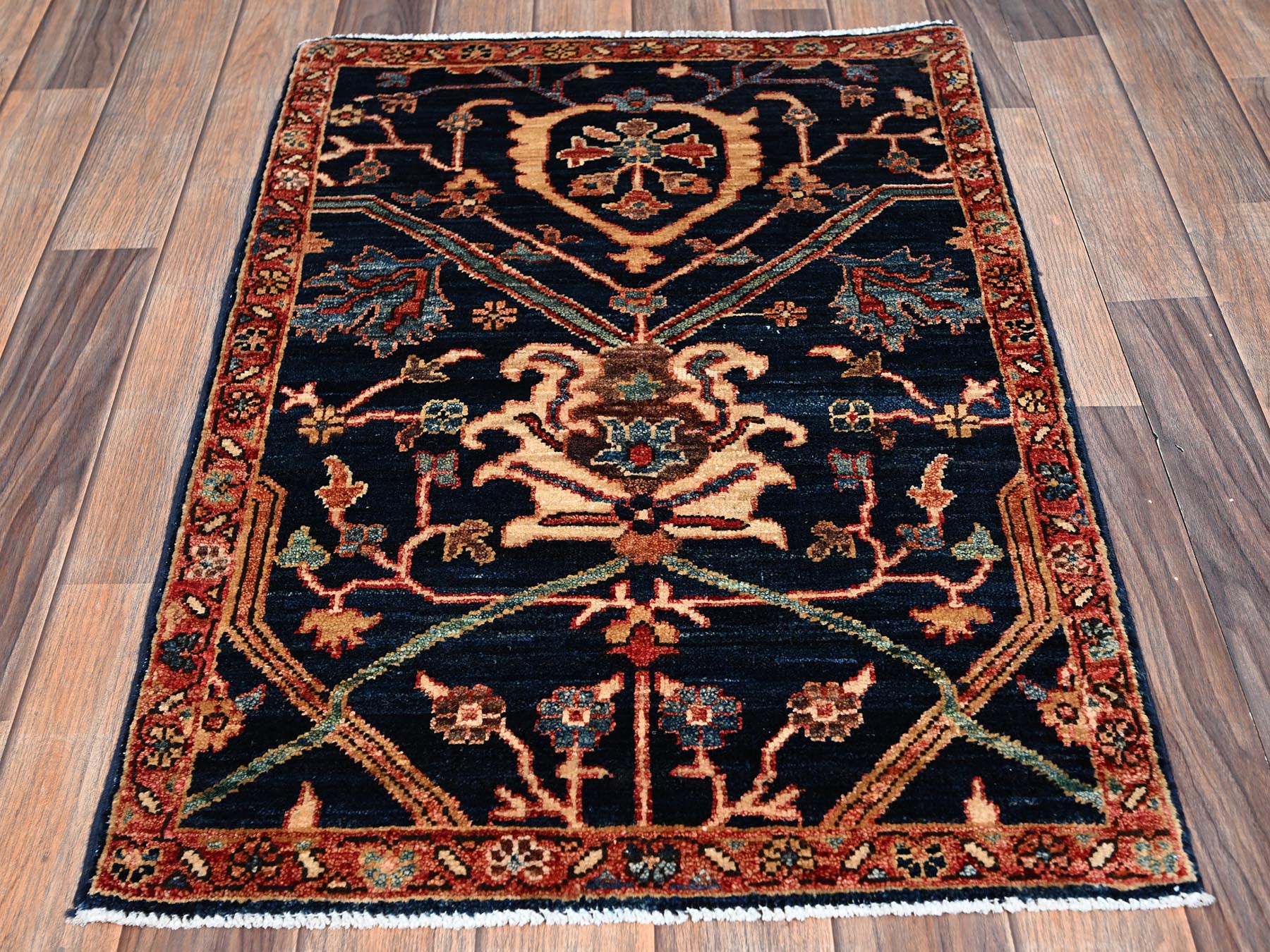 Blue 2'1" x 3'0" Tribal & Geometric Hand knotted Wool Rug - Sku: O02406