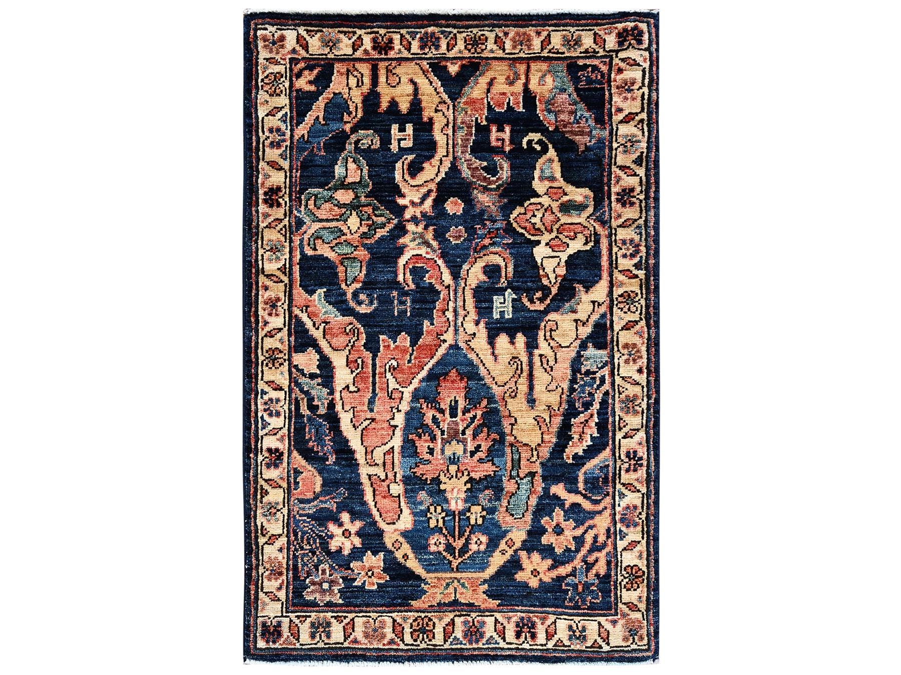 Blue 1'11" x 3'0" Tribal & Geometric Hand knotted Wool Rug - Sku: O02407