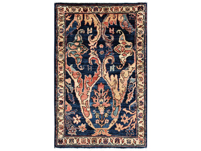 Blue 1'11" x 3'0" Tribal & Geometric Hand knotted Wool Rug - Sku: O02407
