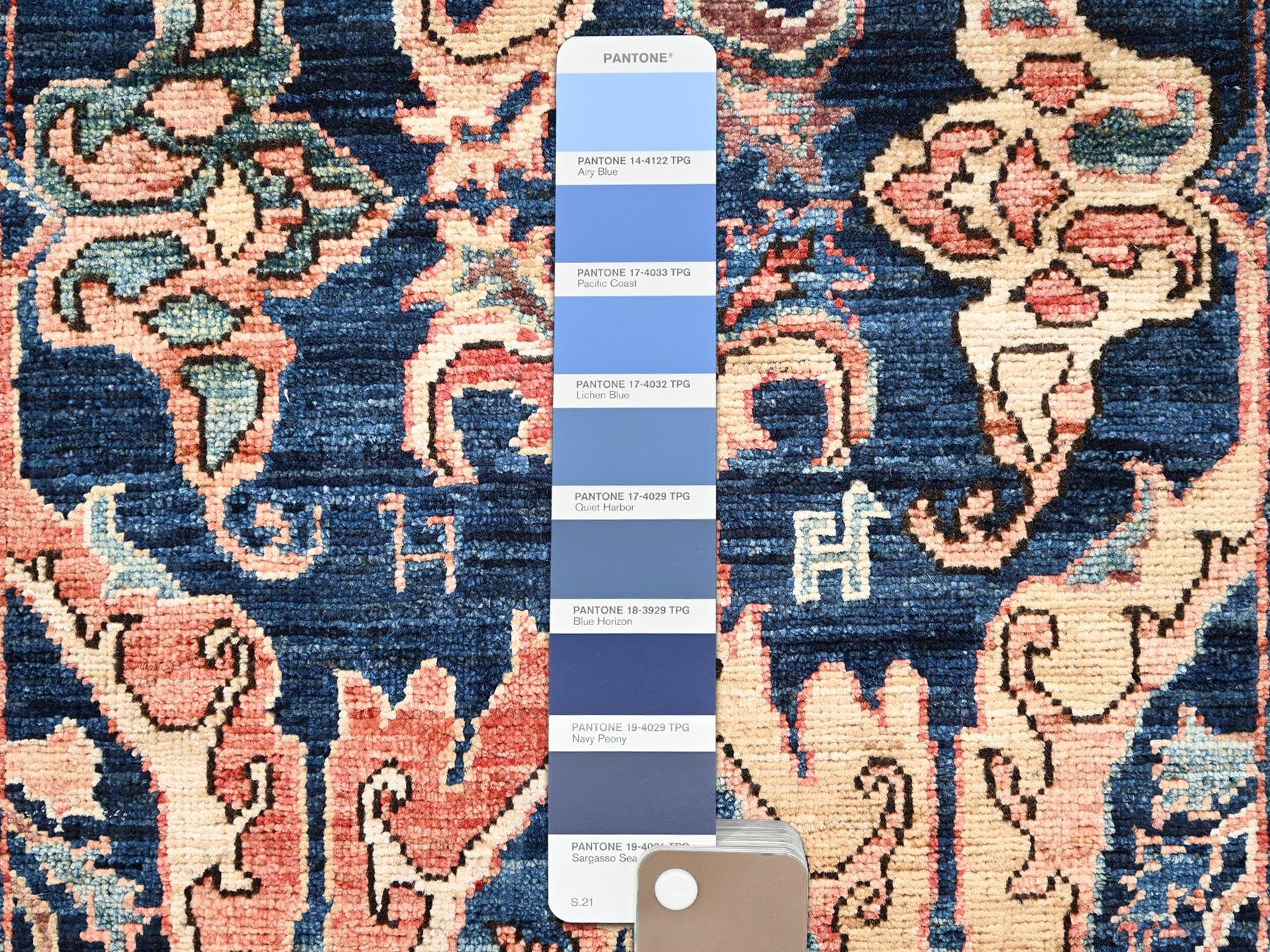 Tribal & Geometric hand-knotted wool rug in Blue & Ivory, 1'11" x 3' — SKU O02407 (view 4)