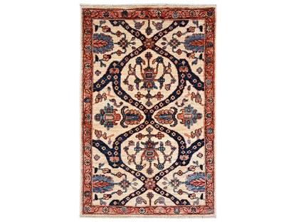 Tribal & Geometric hand-knotted wool rug in Ivory & Red, 2'10" x 4'3" — SKU O02409