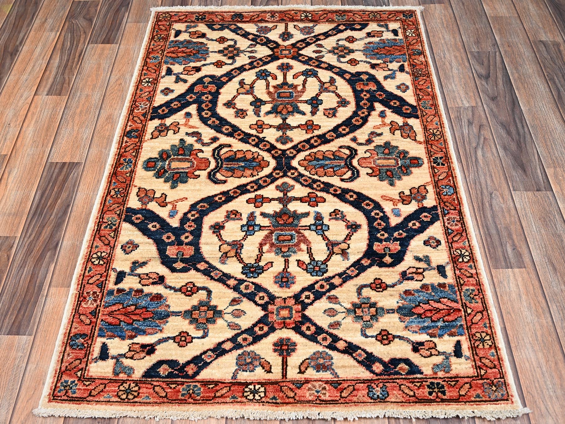 Tribal & Geometric hand-knotted wool rug in Ivory & Red, 2'10" x 4'3" — SKU O02409 (view 2)