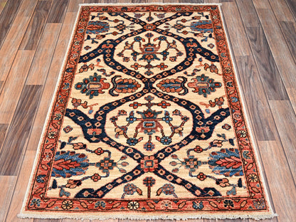 Tribal & Geometric hand-knotted wool rug in Ivory & Red, 2'10" x 4'3" — SKU O02409 (view 2)