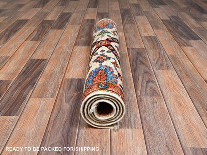 Tribal & Geometric hand-knotted wool rug in Ivory & Red, 2'10" x 4'3" — SKU O02409 (view 5)