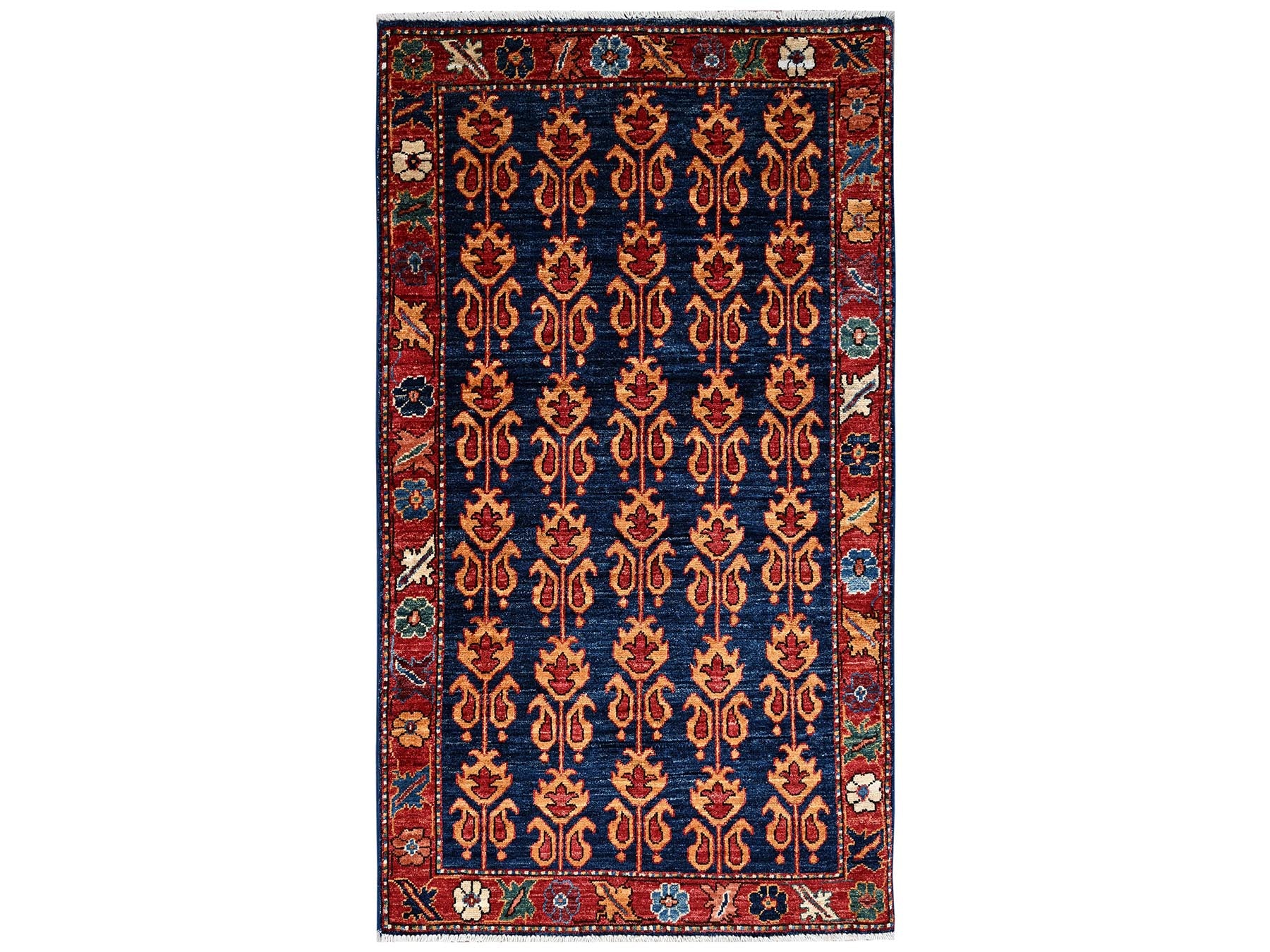 Blue 2'11" x 5'0" Tribal & Geometric Hand knotted Wool Rug - Sku: O02412