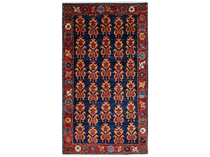Blue 2'11" x 5'0" Tribal & Geometric Hand knotted Wool Rug - Sku: O02412