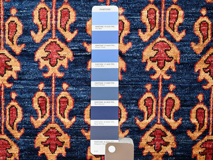 Tribal & Geometric hand-knotted wool rug in Blue & Red, 2'11" x 5' — SKU O02412 (view 4)