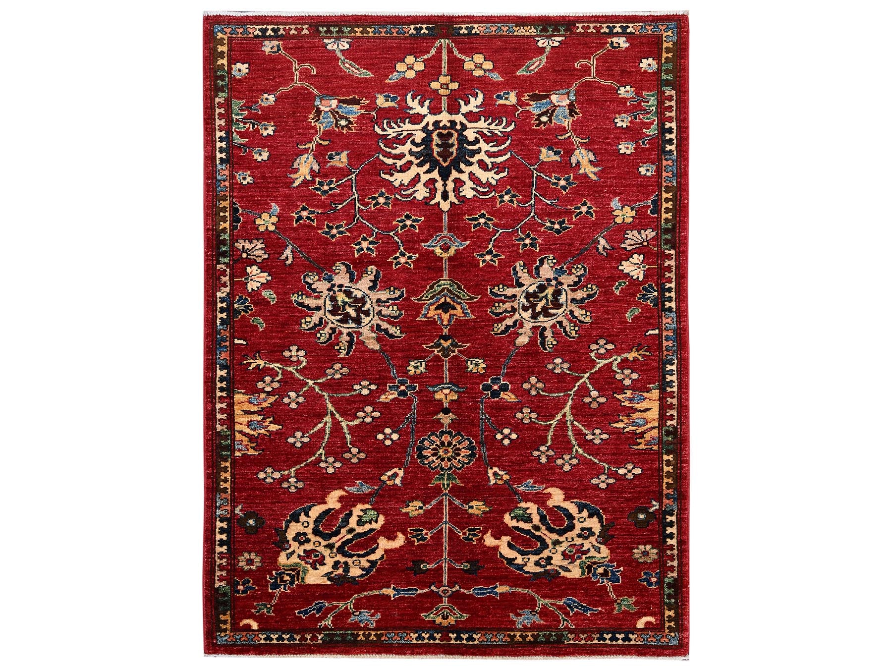 Tribal & Geometric hand-knotted wool rug in Red, 3'5" x 4'7" — SKU O02414