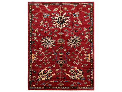 Tribal & Geometric hand-knotted wool rug in Red, 3'5" x 4'7" — SKU O02414