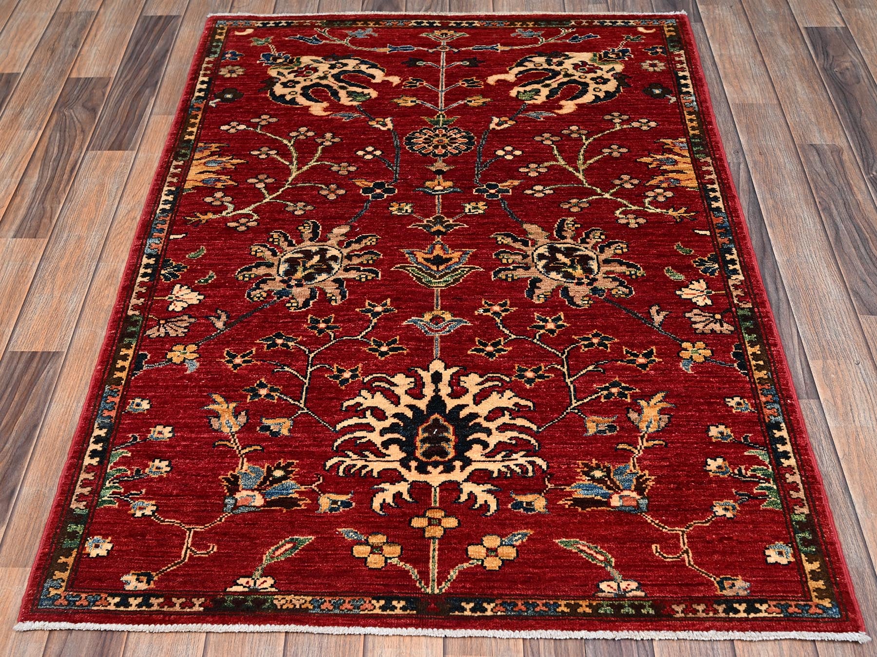 Tribal & Geometric hand-knotted wool rug in Red, 3'5" x 4'7" — SKU O02414 (view 2)