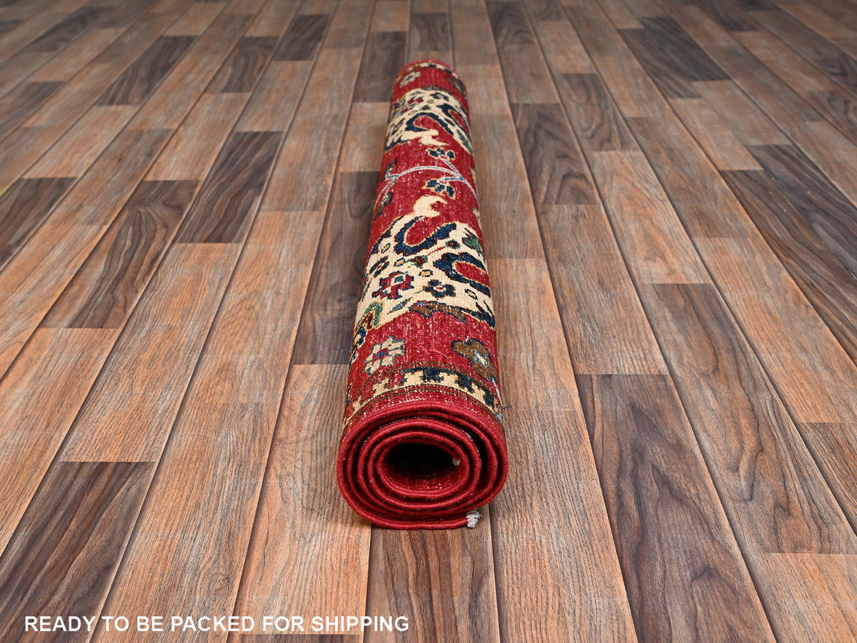 Tribal & Geometric hand-knotted wool rug in Red, 3'5" x 4'7" — SKU O02414 (view 5)