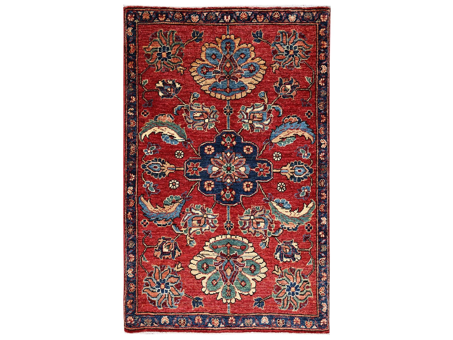 Heriz Tribal & Geometric hand-knotted wool rug in Red & Navy Blue, 3'2" x 4'9" — SKU O02417