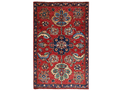 Heriz Tribal & Geometric hand-knotted wool rug in Red & Navy Blue, 3'2" x 4'9" — SKU O02417