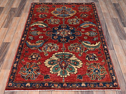 Heriz Tribal & Geometric hand-knotted wool rug in Red & Navy Blue, 3'2" x 4'9" — SKU O02417 (view 2)