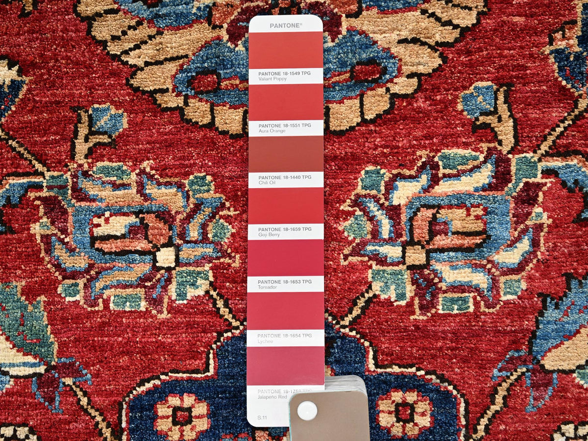 Heriz Tribal & Geometric hand-knotted wool rug in Red & Navy Blue, 3'2" x 4'9" — SKU O02417 (view 4)