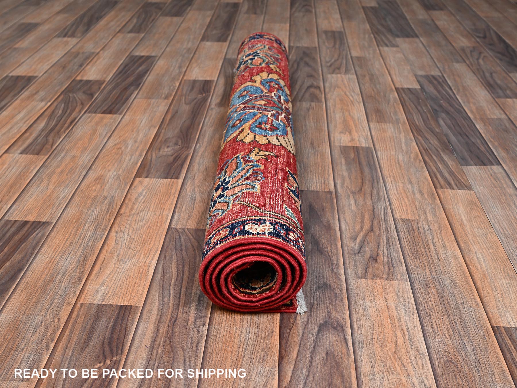 Heriz Tribal & Geometric hand-knotted wool rug in Red & Navy Blue, 3'2" x 4'9" — SKU O02417 (view 5)