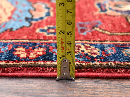 Heriz Tribal & Geometric hand-knotted wool rug in Red & Navy Blue, 3'2" x 4'9" — SKU O02417 (view 6)