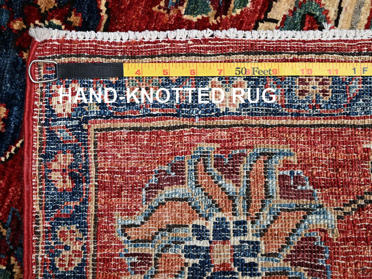 Heriz Tribal & Geometric hand-knotted wool rug in Red & Navy Blue, 3'2" x 4'9" — SKU O02417 (view 7)
