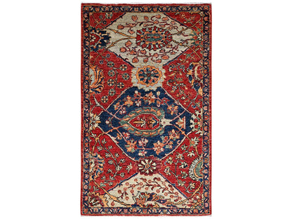 Heriz Tribal & Geometric hand-knotted wool rug in Red & Yale Blue, 3' x 4'11" — SKU O02418