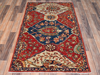 Heriz Tribal & Geometric hand-knotted wool rug in Red & Yale Blue, 3' x 4'11" — SKU O02418 (view 2)
