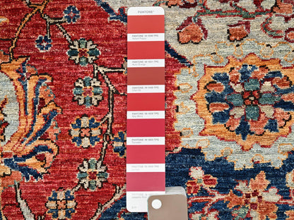Heriz Tribal & Geometric hand-knotted wool rug in Red & Yale Blue, 3' x 4'11" — SKU O02418 (view 4)