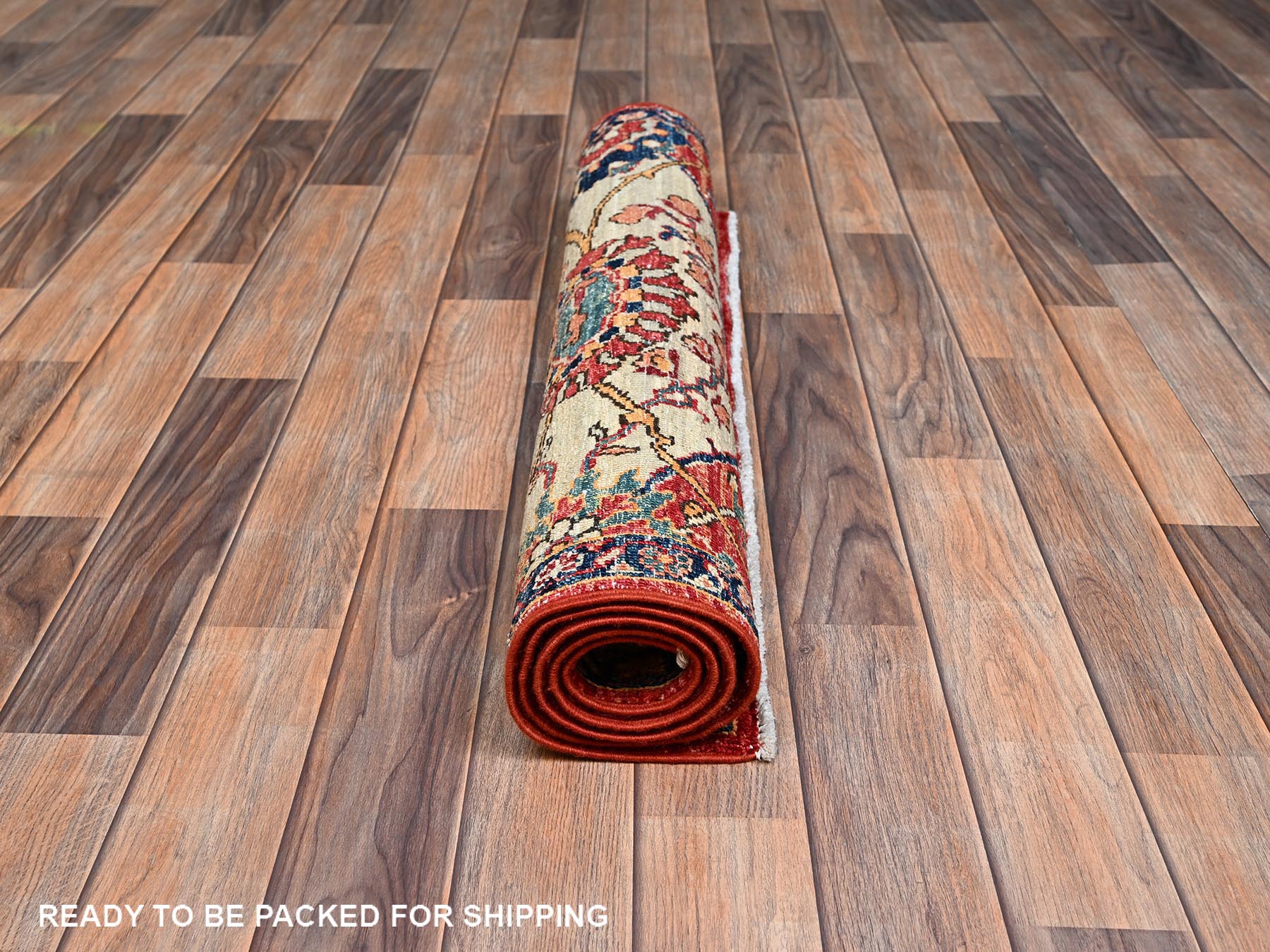 Heriz Tribal & Geometric hand-knotted wool rug in Red & Yale Blue, 3' x 4'11" — SKU O02418 (view 5)