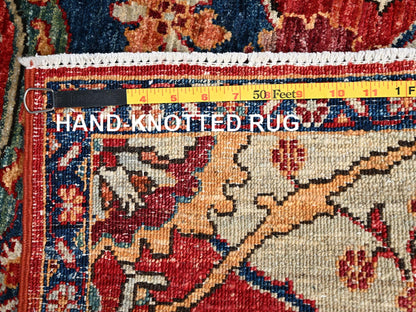 Heriz Tribal & Geometric hand-knotted wool rug in Red & Yale Blue, 3' x 4'11" — SKU O02418 (view 7)