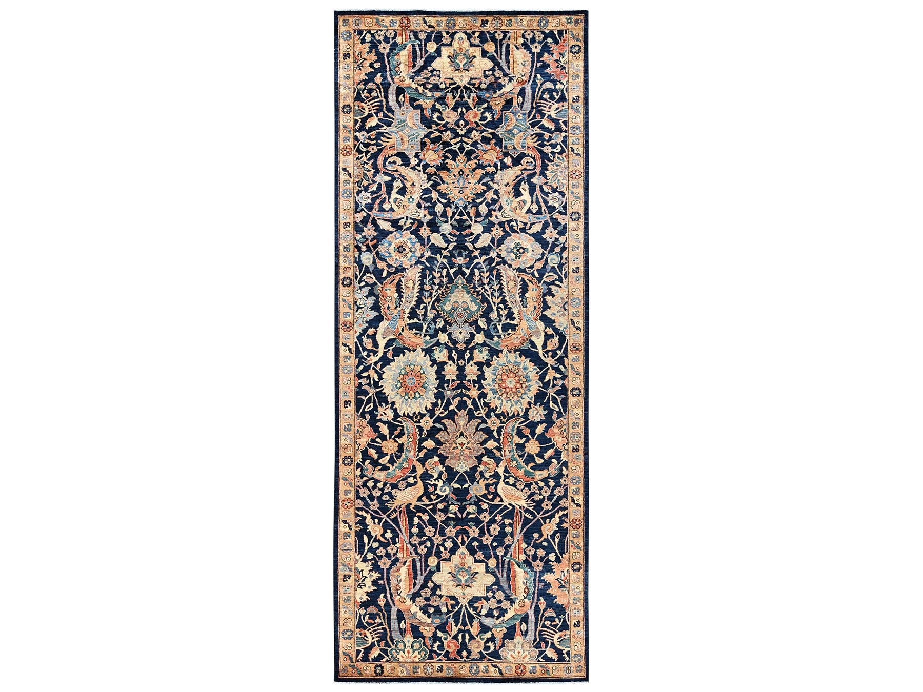 Blue 5'1" x 14'0" Tribal & Geometric Hand knotted Wool Rug - Sku: O02422