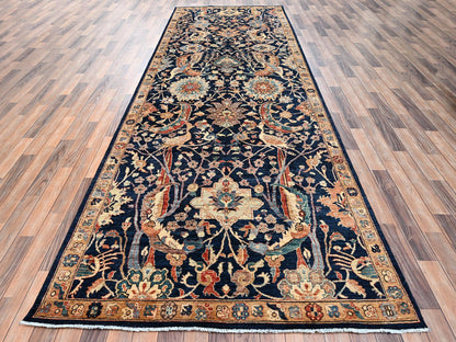 Blue 5'1" x 14'0" Tribal & Geometric Hand knotted Wool Rug - Sku: O02422